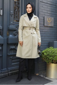 Neva Style - Light Khaki Islamic Clothing Trench Coat 59371AHK - Thumbnail