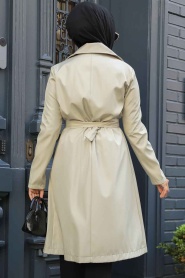 Neva Style - Light Khaki Islamic Clothing Trench Coat 59371AHK - Thumbnail