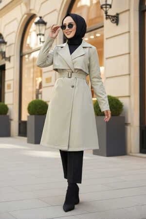 Light Khaki Islamic Clothing Trench Coat 59371AHK - 1
