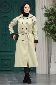 Neva Style - Light Khaki Muslim Trench Coat 5371AHK - Thumbnail