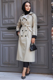 Neva Style - Light Khaki Muslim Trench Coat 5371AHK - Thumbnail