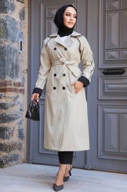 Neva Style - Light Khaki Muslim Trench Coat 5371AHK - Thumbnail