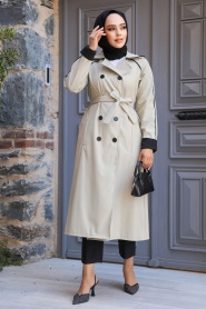 Neva Style - Light Khaki Muslim Trench Coat 5371AHK - Thumbnail