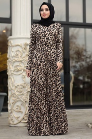 Neva Style - Light Leopard Hijab Dress 1451ALP - Thumbnail