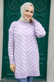 Neva Style - Lila High Quality Knitwear Tunic 81861LILA - Thumbnail