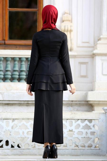 Siyah Peplum Bluz / Etek Tesettür Takım 42050S - 2