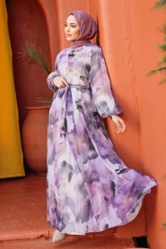 Neva Style - Lila Hijab For Women Dress 33095LILA - Thumbnail