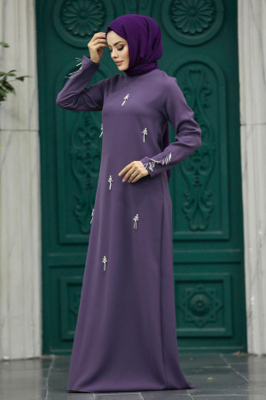 Neva Style - Lila Hijab Maxi Dress 30024LILA - Thumbnail