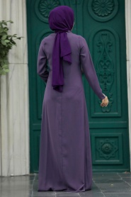 Neva Style - Lila Hijab Maxi Dress 30024LILA - Thumbnail