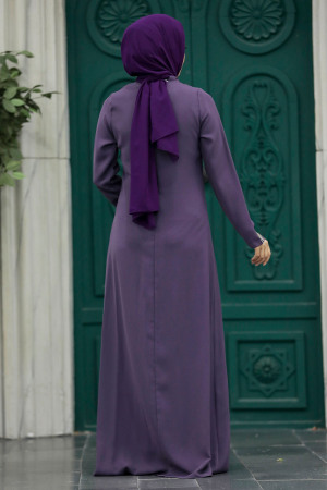 Neva Style - Lila Hijab Maxi Dress 30024LILA - Thumbnail