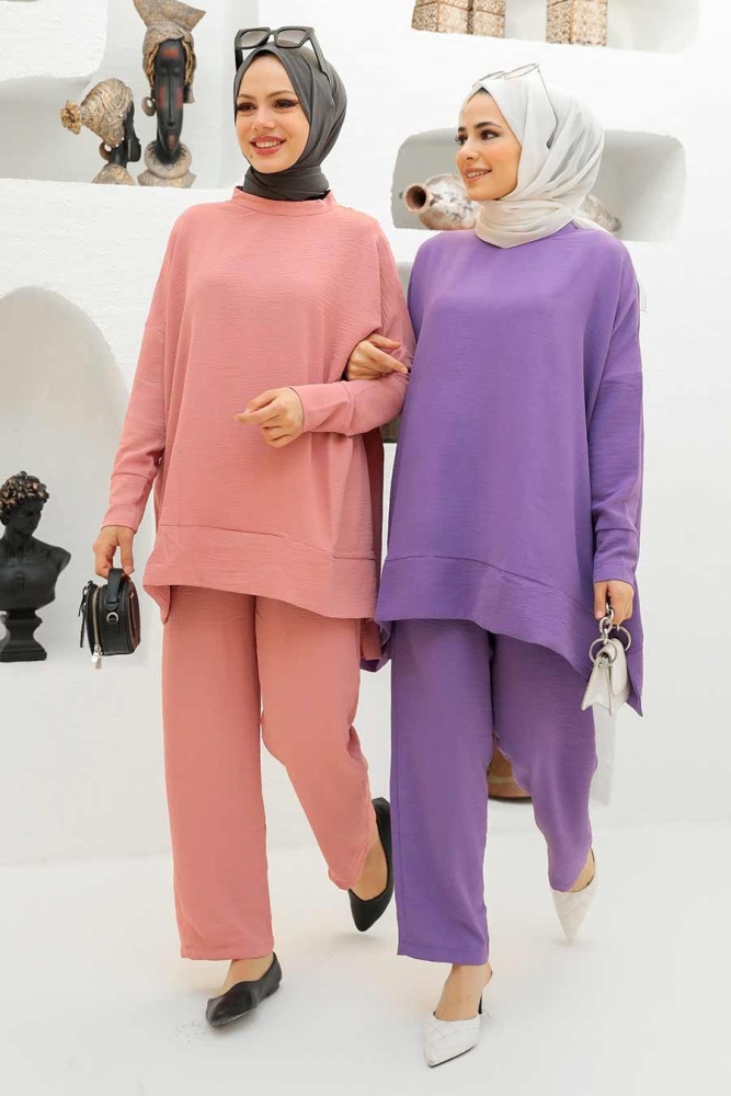 Neva Style - Lila Hijab Robe de costume double 13010LILA - 4