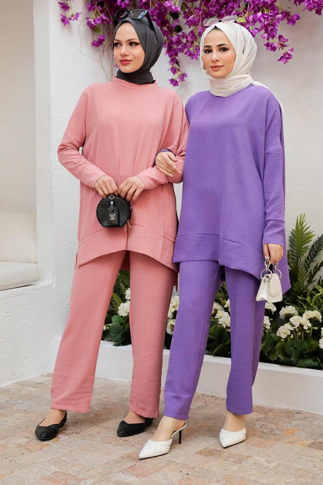 Neva Style - Lila Hijab Robe de costume double 13010LILA - 5