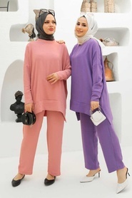 Neva Style - Lila Hijab Robe de costume double 13010LILA - Thumbnail