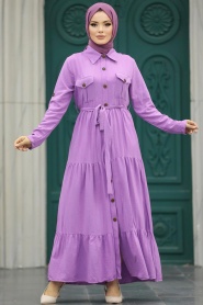 Neva Style - Lila Long Sleeve Dress 40971LILA - Thumbnail
