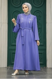 Neva Style - Lila Long Sleeve Turkısh Abaya 8980LILA - Thumbnail