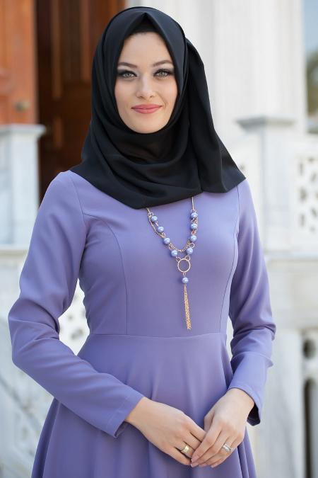 Neva Style - Lila Tesettür Elbise 4055LILA - 3