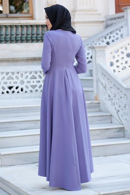 Neva Style - Lila Tesettür Elbise 4055LILA - 4
