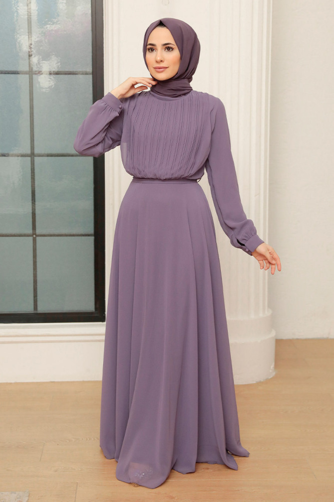 Neva Style - Lila Turkish Hijab Evening Gown 3371LILA - 2