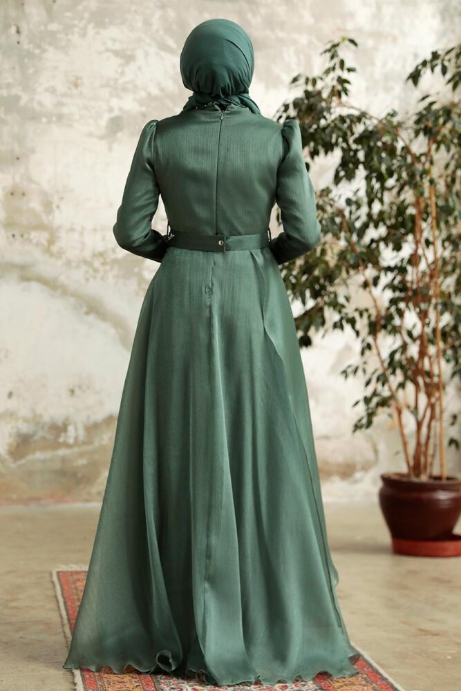 Neva Style - Long Almond Green Hijab Engagement Dress 3824CY - 3