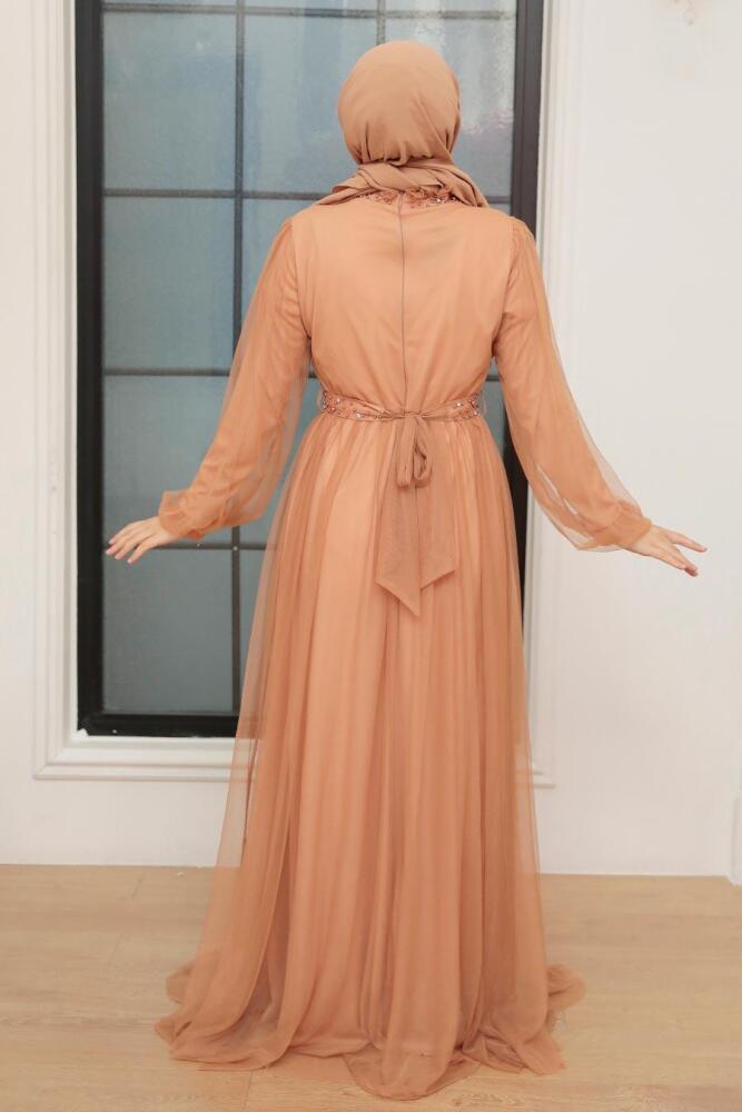 Neva Style - Long Biscuit Islamic Wedding Gown 22041BS - 2