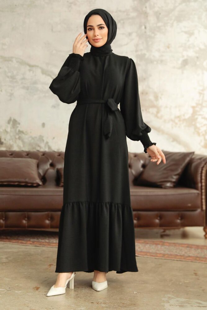 Long Black Hijab Dress 5972S - 1