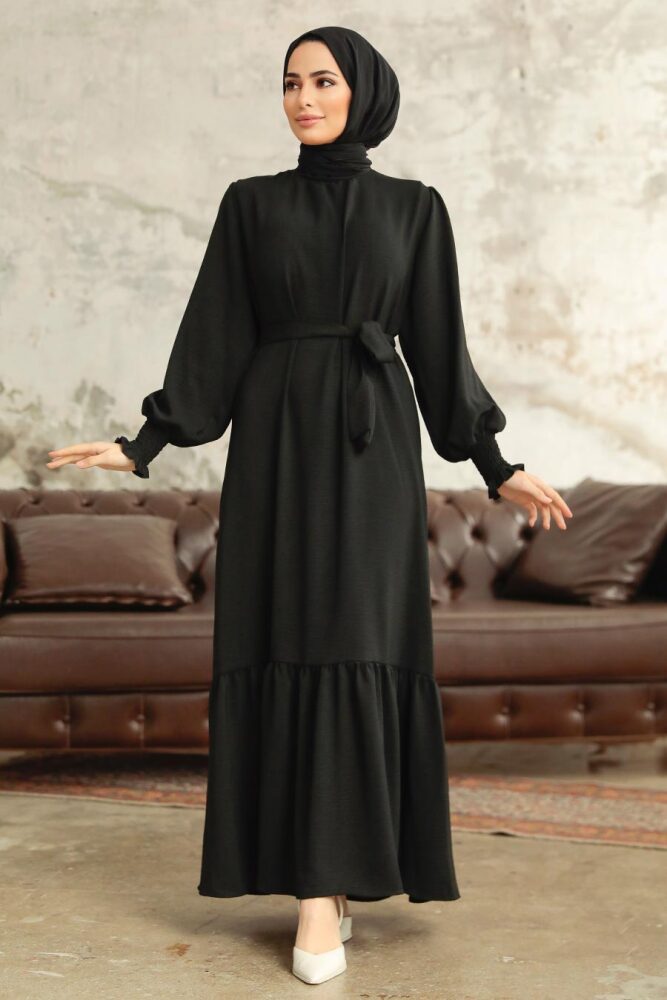 Long Black Hijab Dress 5972S - 3