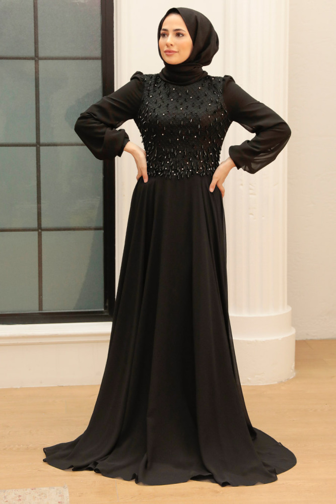 Neva Style - Long Black Hijab Wedding Dress 761S - 1