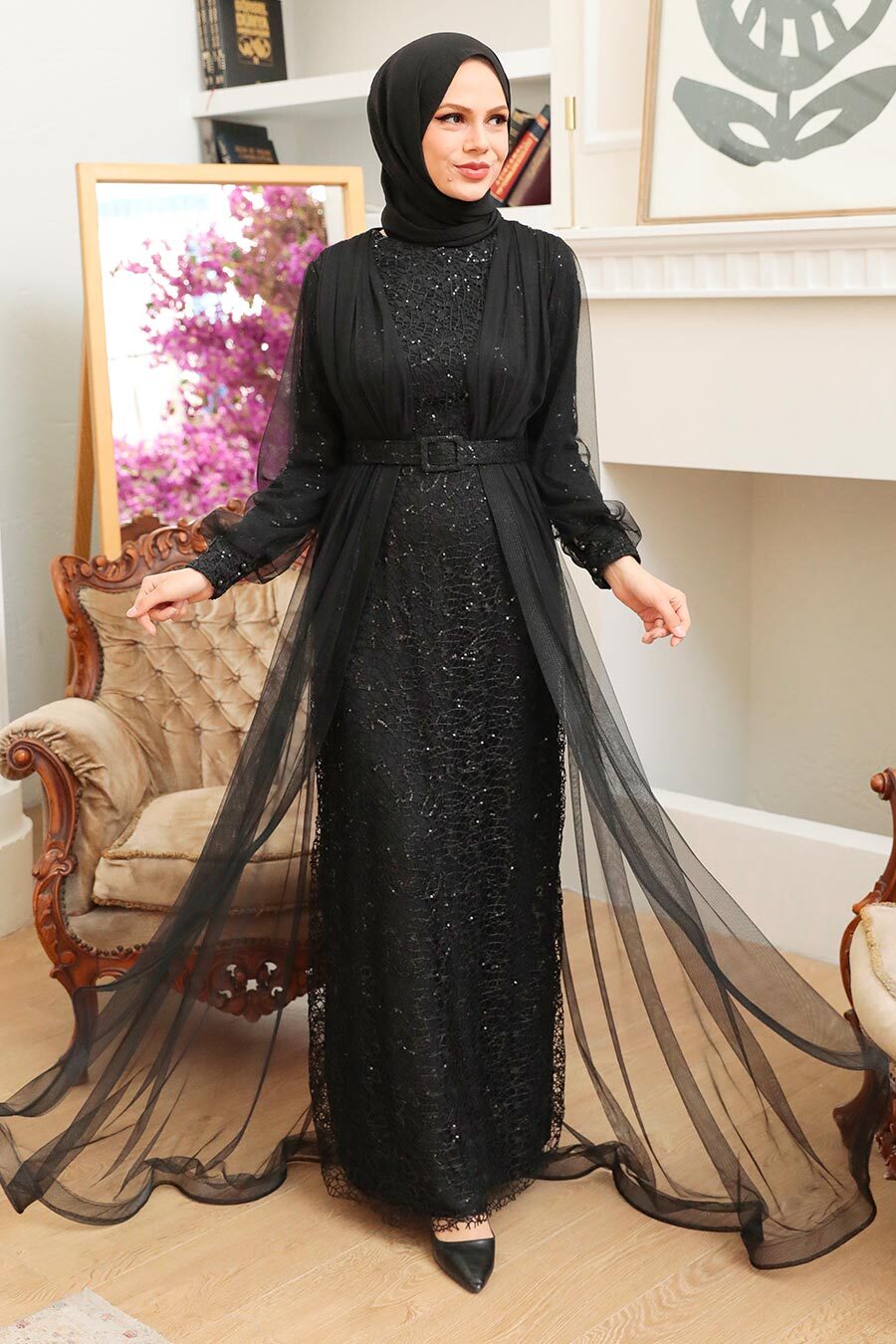 Neva Style - Long Black Modest Bridesmaid Dress 56291S