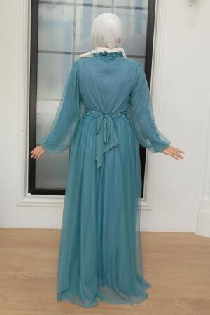 Neva Style - Long Blue Islamic Wedding Gown 22041M - 3