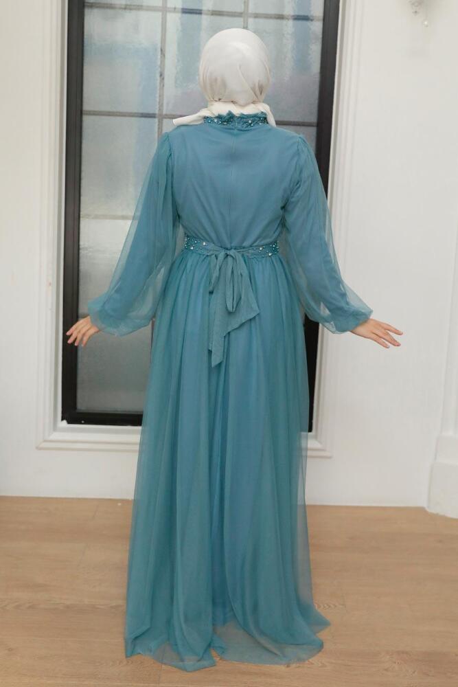 Neva Style - Long Blue Islamic Wedding Gown 22041M - 3
