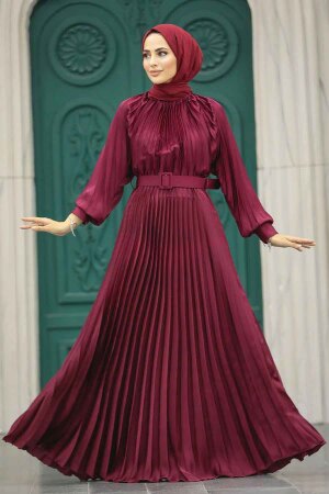 Long Claret Red Islamic Clothing Dress 41204BR - 1