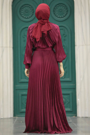Long Claret Red Islamic Clothing Dress 41204BR - 2