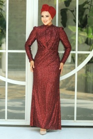 Neva Style - Long Claret Red Modest Wedding Dress 3976BR - Thumbnail