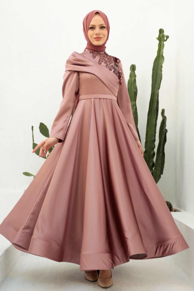 Neva Style - Long Cooper Islamic Clothing Wedding Dress 22183BKR - 1