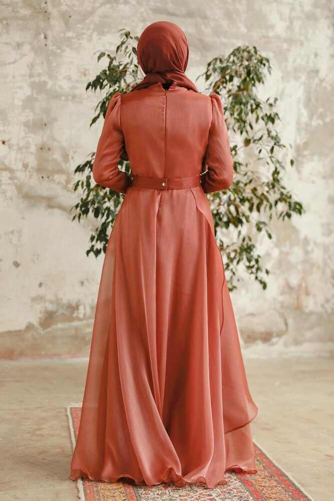 Neva Style - Long Copper Hijab Engagement Dress 3824BKR - 3