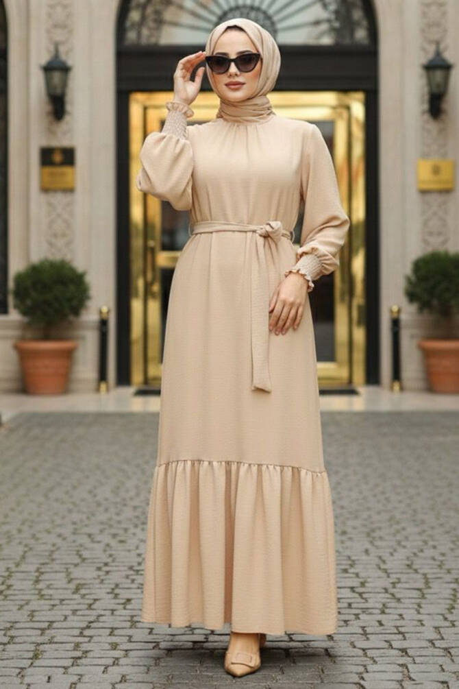 Long Crem Hijab Dress 5972KR - 1