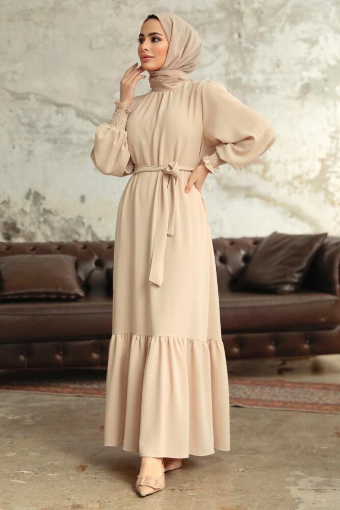 Long Crem Hijab Dress 5972KR - 1