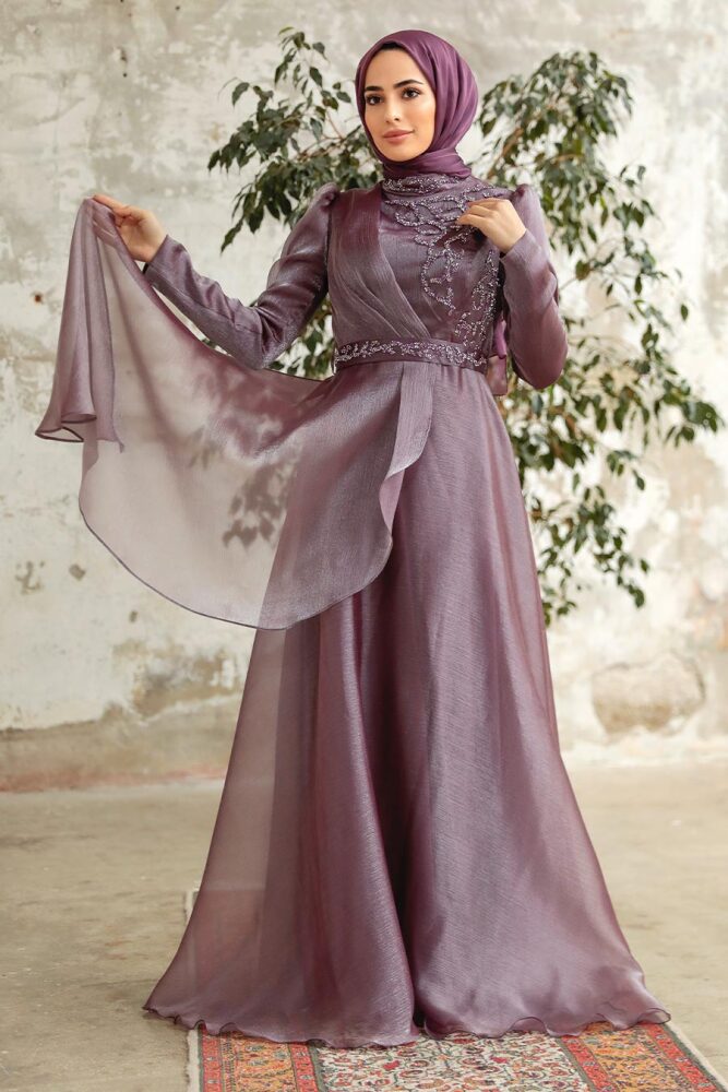 Neva Style - Long Dark Lila Hijab Engagement Dress 3824KLILA - 1