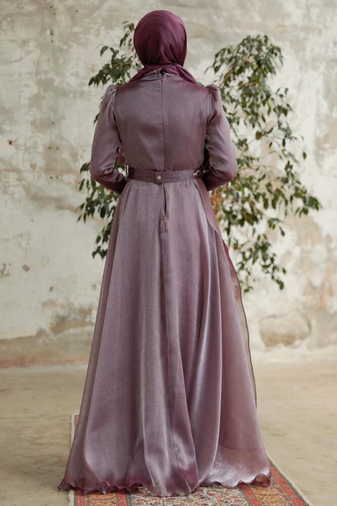 Neva Style - Long Dark Lila Hijab Engagement Dress 3824KLILA - 3