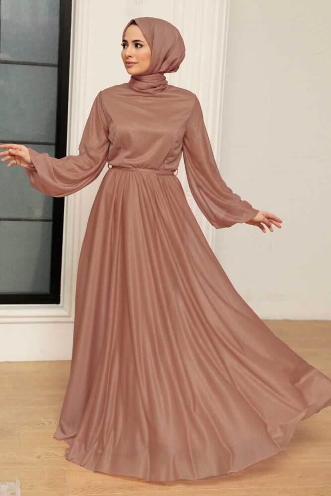 Neva Style - Long Dark Mink Modest Wedding Dress 55410KV - 1
