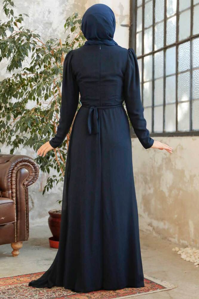 Neva Style - Long Dark Navy Blue Islamic Wedding Dress 5736KL - 3