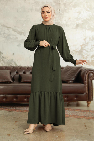 Long Dark Petrol Green Hijab Dress 5972KPY - 1