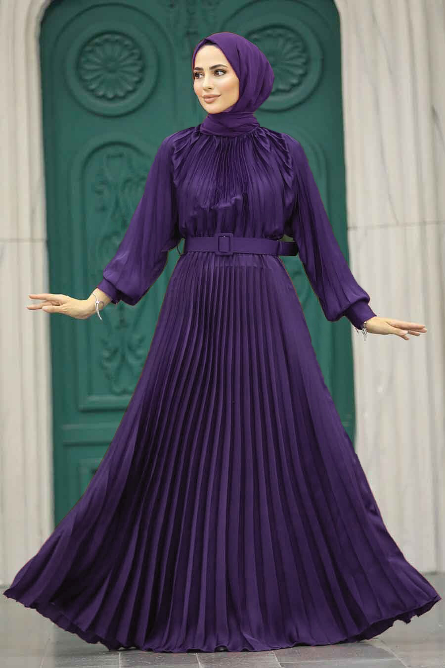Neva Style - Long Dark Purple Islamic Clothing Dress 41204KMOR