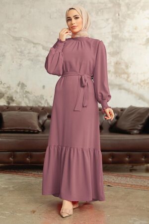 Neva Style - Long Dusty Rose Hijab Dress 5972GK - 1