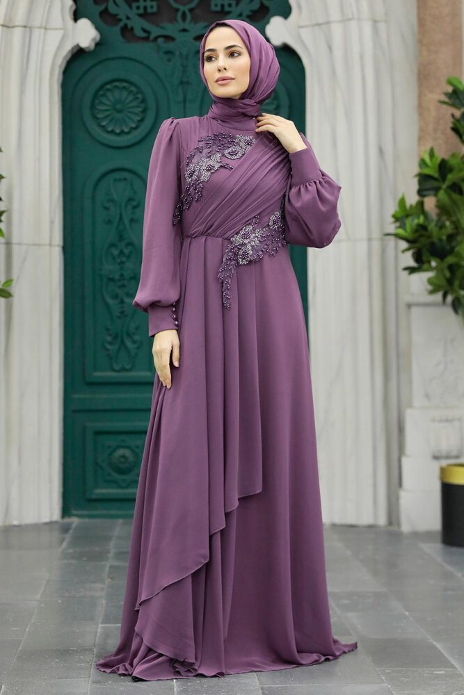 Neva Style - Long Dusty Rose Hijab Prom Dress 25838GK - 1