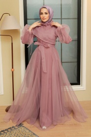 Neva Style - Long Dusty Rose Evening Dress 22331GK - Thumbnail