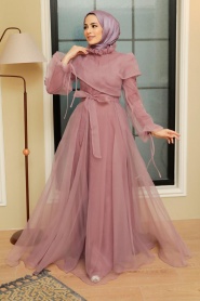 Neva Style - Long Dusty Rose Evening Dress 22331GK - Thumbnail