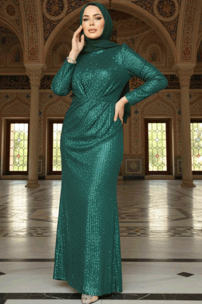 Long Emerald GreenModest Wedding Dress 3976ZY - 1