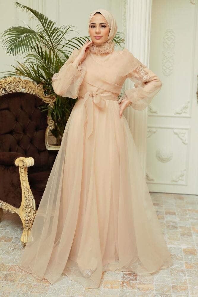 Neva Style - Long Gold Hijab Evening Dress 22331GOLD - 2