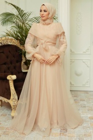 Neva Style - Long Gold Hijab Evening Dress 22331GOLD - Thumbnail